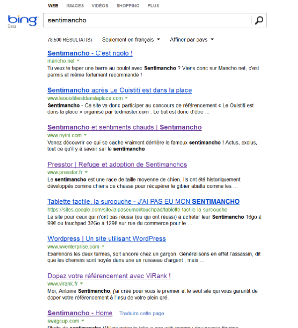 Sentimancho sur Bing Sentimancho sur Bing
